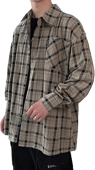 Amazon Mengfanメンズ チェック柄 シャツ シンプル アウター 春 夏 ワイシャツ シャツ 通販