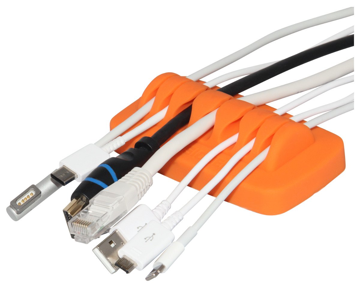 Heaviest Cable Organiser on the Market! Compact and Weighted Desktop Cord Holder and Cable Organiser, Eco-Friendly Silicone, No Bad Smell, Bundled with 4 Reusable Cable Ties! (Orange)