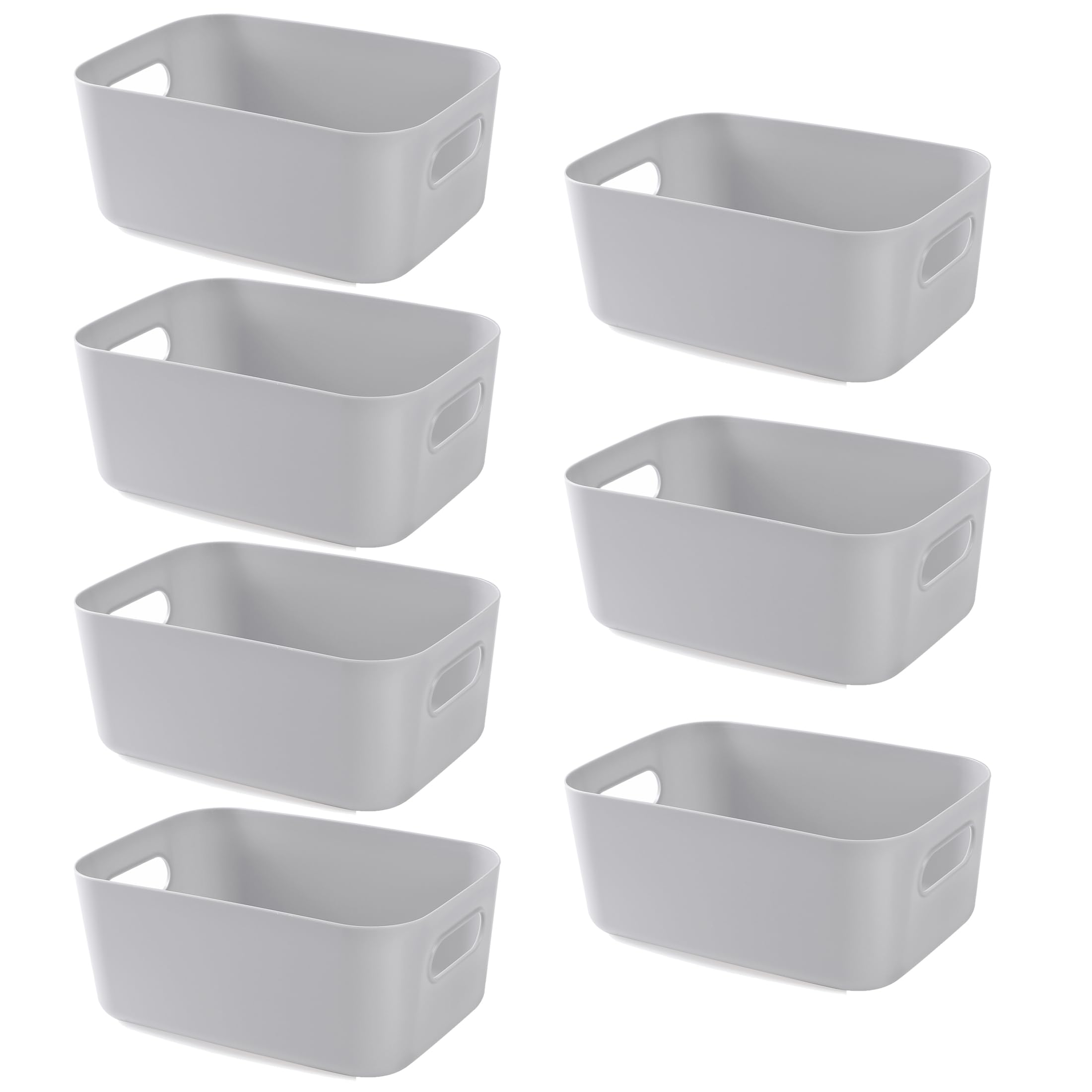 HapiLeap Plastic Storage Boxes, Multiple Colour Organisation Storage Baskets for Kitchen, Cupboard, Office, Bathroom, Toy, Home Tidy Open Storage Bins with Handles (Grey (7 Pack))