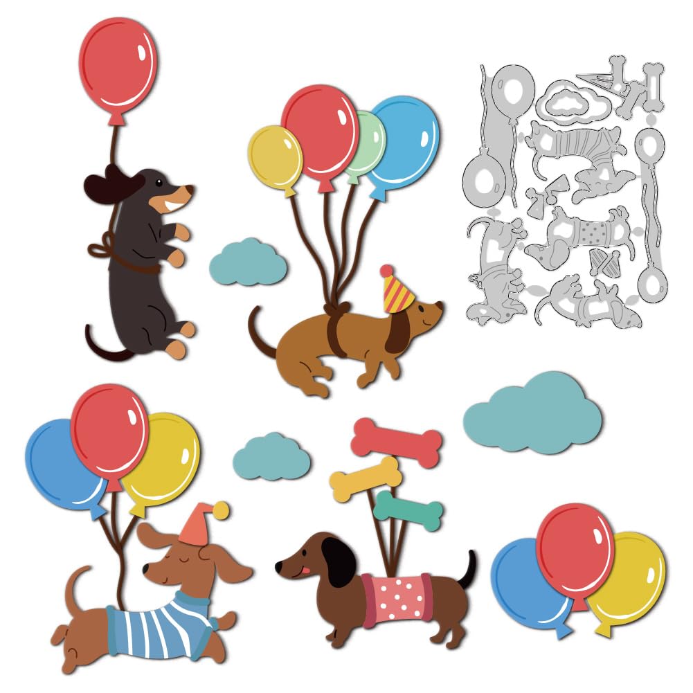 DELORIGIN Balloon Dachshund Cutting Dies, Carbon Steel Die Cutting Dies Dog Frame Cuts Stencils Scrapbooking Embossing Template Dies for Card Making Party Greeting Embossing Invitation Photo Album