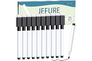 JEFURE 25 Pcs Magnetic Dry Erase Markers, Black Whiteboard Markers with Eraser Cap, Low Odor Fine Tip White Board Marker for 