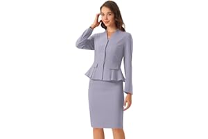 Allegra K Business 2 Piece Suit Set for Women's Long Sleeve Collarless Peplum Blazer Pencil Skirts