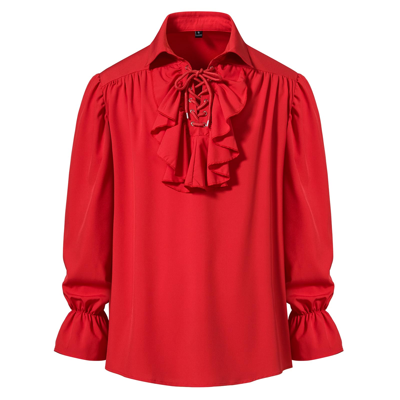 MakingDa Mens Renaissance Pirate Ruffled Frilly Shirt Jabot Collar Victorian Medieval Costume Retro Steampunk Gothic Ruffle Tops-Red-XXL