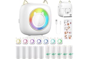 HUIJUTCHEN Print Pods Mini Printer Portable,Bluetooth Pocket Thermal Sticker Printer with 10 Rolls Thermal Paper&Sticker Inkless Printer for iOS & Android Inkless Pocket Printer for Photo Note (White)