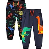 IjnUhb Baby Boy's 2-Pack Pants, Toddler Cotton Pull on Jogger, Kids Dinosaur Drawstring Elastic Sweatpants