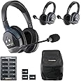 EARTEC UL3D Ultralite-HD 3-Person Full Duplex Wireless Intercom Headset Communication System, Dual Ear Headsets, Up to 1000ft Range, U.S. Company