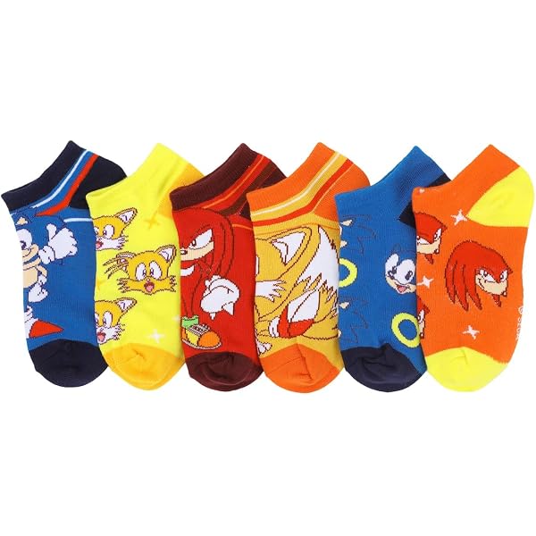 Bioworld Calzini Sonic The Hedgehog - Confezione 6 Paia - Per Bambini Taglie 7-9 (scarpe 4-10)
