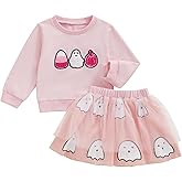 Kayotuas Toddler Baby Girl Halloween Outfit Pumpkin Ghost Sweatshirt Top Tulle Tutu Skirt Set Little Girls Halloween Clothes