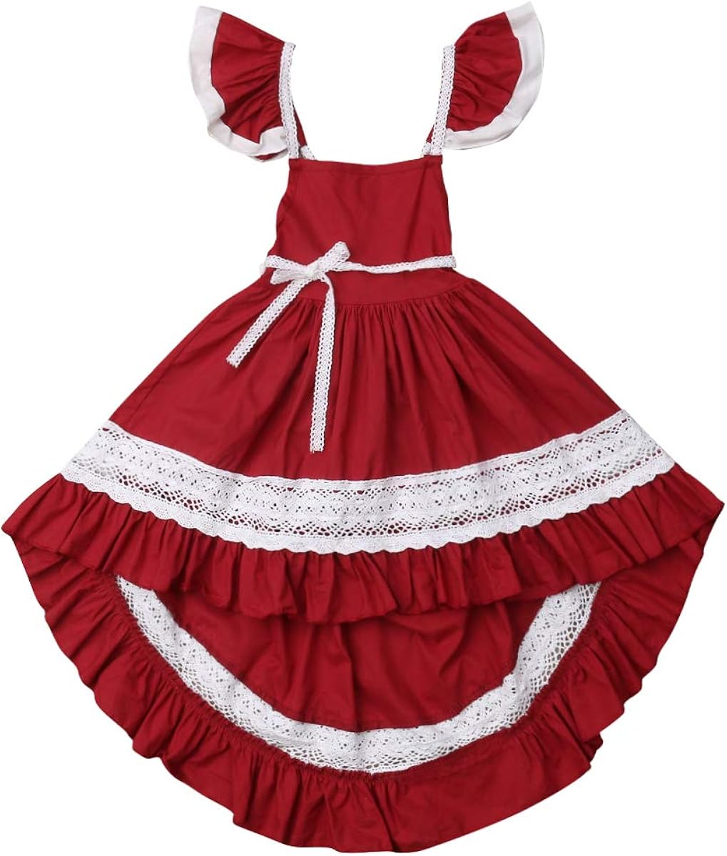 Red Princess Flower Girl Ruffle Ball Gown Dress Kids Toddler Girl