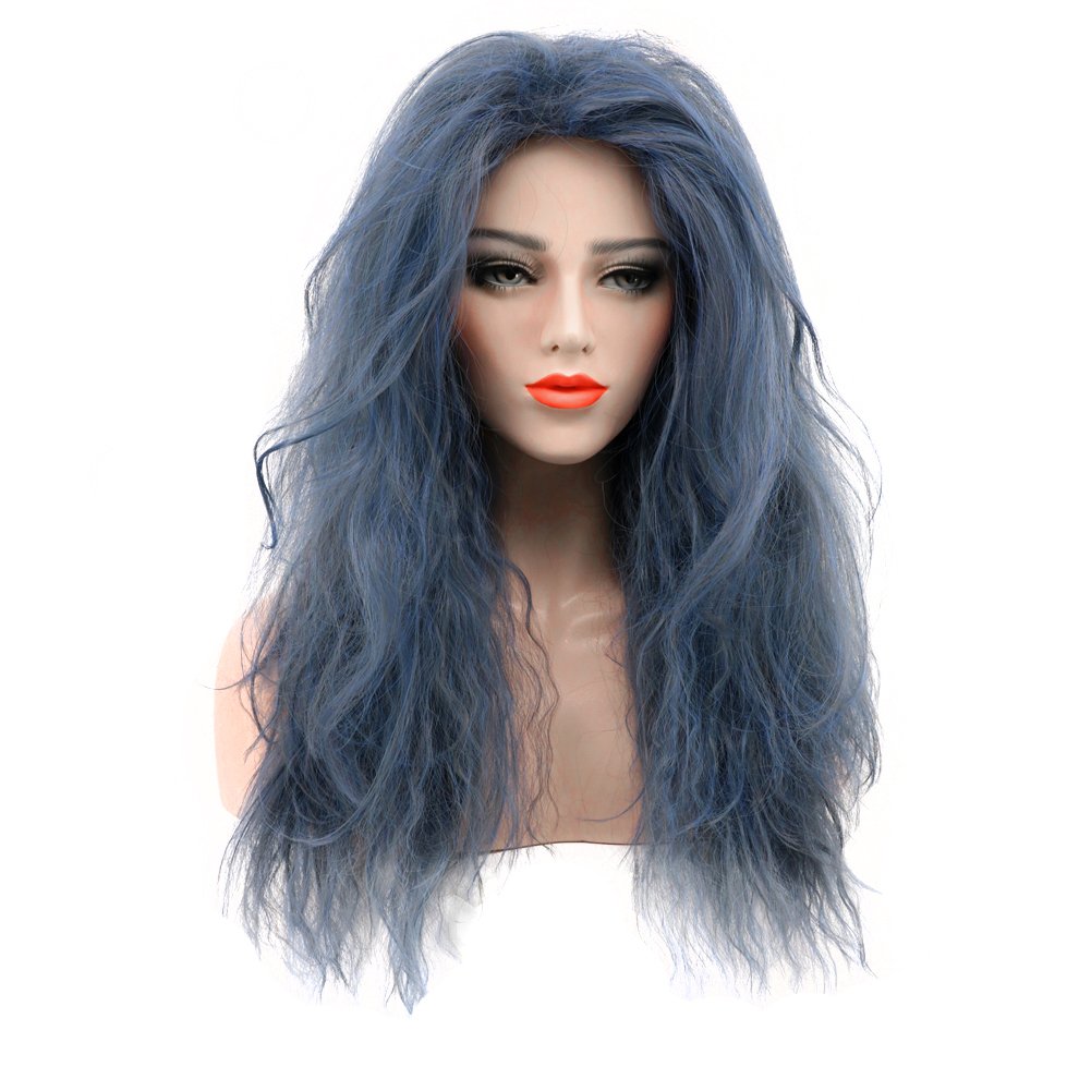 Karlery Adult Women Dark Blue Long Curly Wig Halloween Cosplay Witch Costume Party Wig