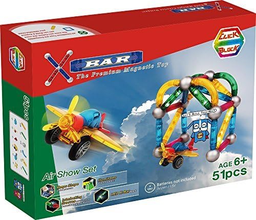 ClickBlock X-Bar Translucent Magnetic Bars and Steel Spheres, 51 Piece Air Show Set