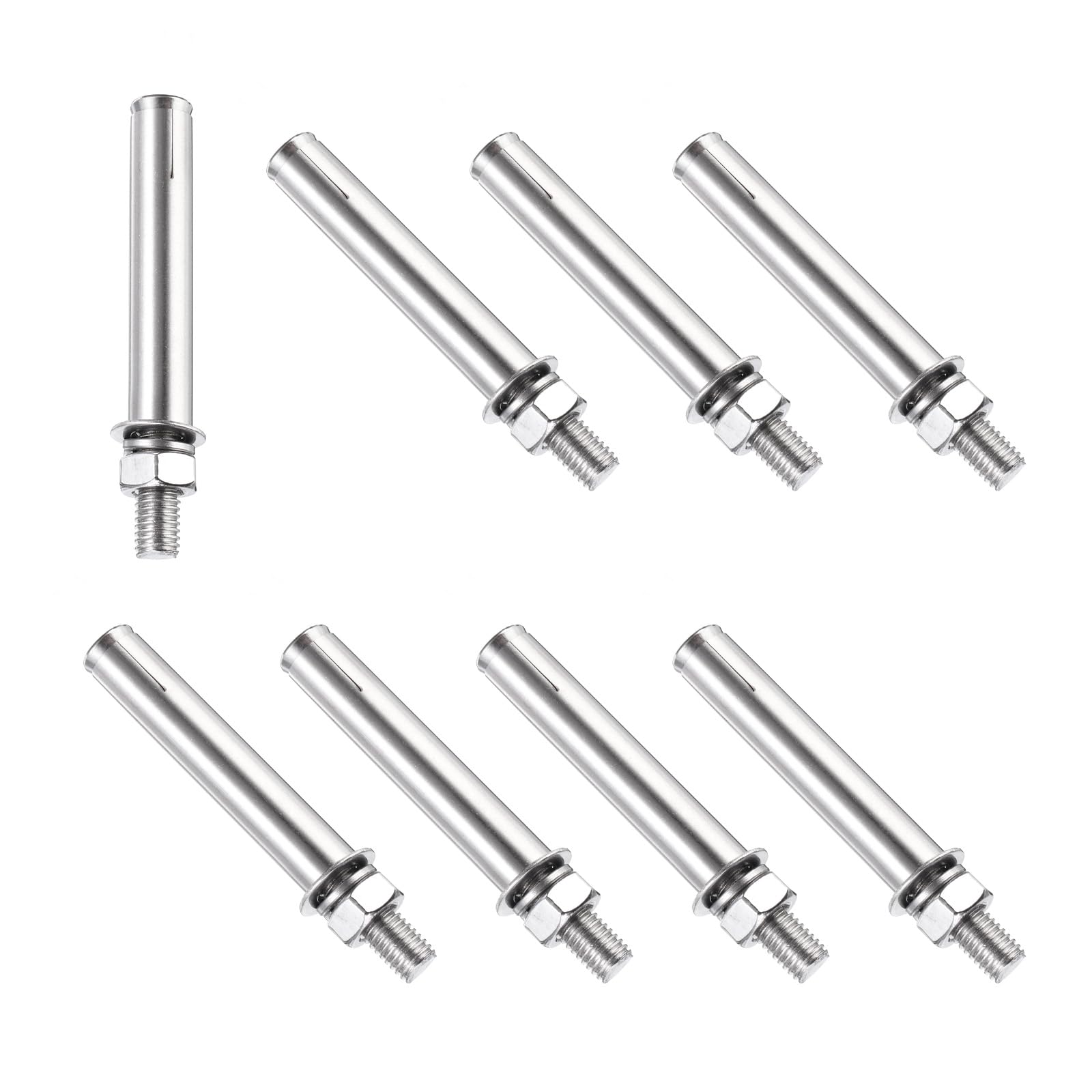 PATIKIL M10 x 100mm Expansion Bolts, 8Pcs 304 Stainless Steel Expansion Screw Bolts Sleeve Anchoring Fastener for Wall Concrete Brick Wall Drywall Air Conditioner, Silver