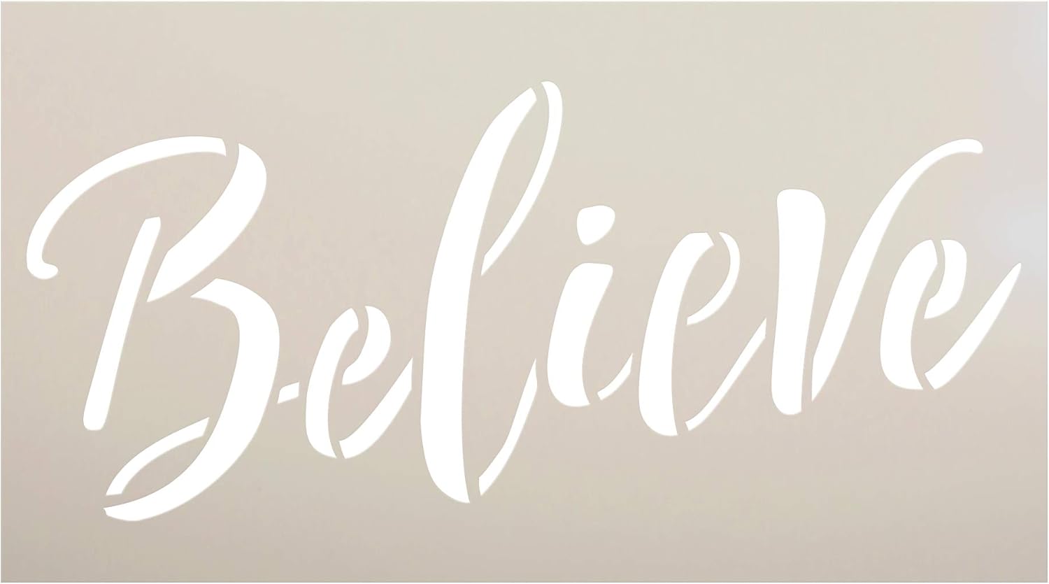 Believe Script Stencil by StudioR12 | Winter Holiday Christmas Decor Rustic Farmhouse Word Art | Reusable Mylar Template | Paint Wood Signs Chalk | DIY Home Crafting | Select Size (18