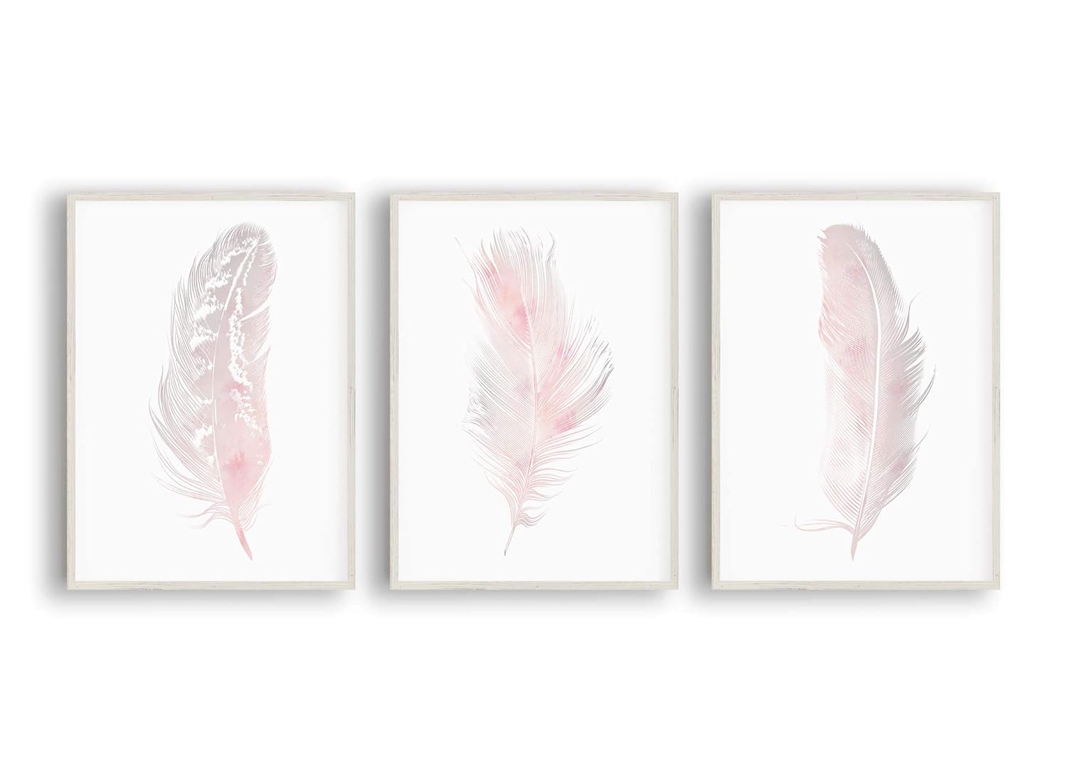 Unframed Prints A4 5x7 Feather Prints Set Watercolour Effect Pink And Grey Feathers Wall Art Home