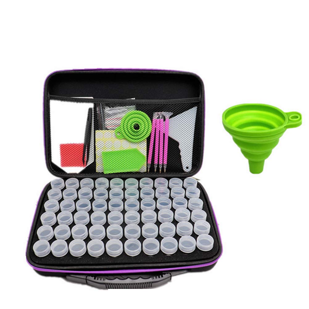Queta 60 Compartments Diamond Painting Storage Box 5D Diamond Embroidery Sorting Box With Portable Eva Box Storage With Funnel Plate Funnel, DIY Craft With Quick Point Pen, Sticker Tweezers