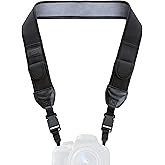 USA Gear TrueSHOT Camera Strap Neoprene Camera Straps - Padded Neck Strap, Pockets, and Quick Release Buckles - Compatible with Canon, Nikon, Sony and More DSLR and Mirrorless Cameras (Black)