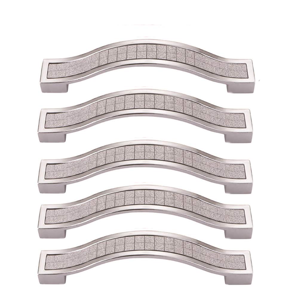 BOZONLI 5pcs Rhinestone Crystal Wardrobe Handles Europe Style Zinc Alloy Furniture Door Pull Handle for Kitchen Cabinet Cupboard Dresser Knobs (128mm, White)