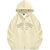 Pairxily New York Graphic Zip Up Hoodies for Women Full Zip Hoodie Letter Jackets College Zipper Sweatshirts with Pockets