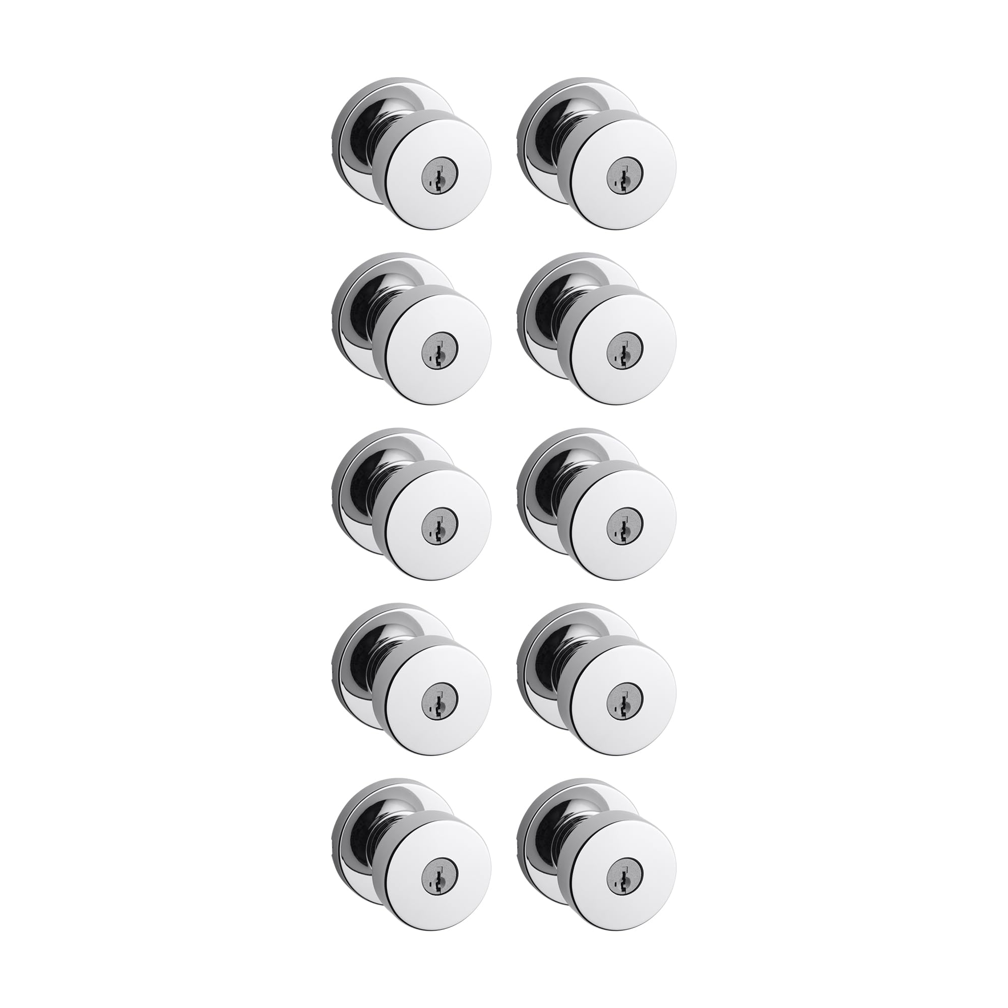 Kwikset Pismo Entry Door Knob with Lock and Key, Secure Keyed Handle Exterior, Front Entrance and Bedroom, Polished Chrome, 10 Pack, Pick Resistant SmartKey Rekey Security Image