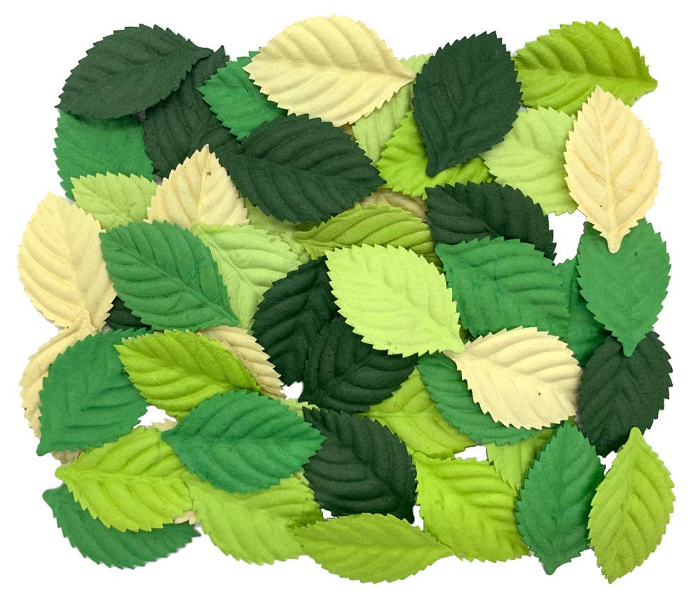RATREE 888 Handmade 100 pcs Mixed Leaves 45x29mm Mulberry Paper Leaves Scrapbooking Wedding DIY Craft Supplies Card Mulberry Paper Roses Leaves Artificial Leaves