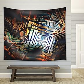 Colorful Abstract Geometric Background,Digital Painting - Fabric Wall Tapestry Home Decor - 51x60 inches