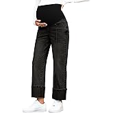 BLENCOT Maternity Jeans for Women Straight Leg Relaxed Fit Over Belly Pregnancy Denim Pants Maternity Clothes with Pockets