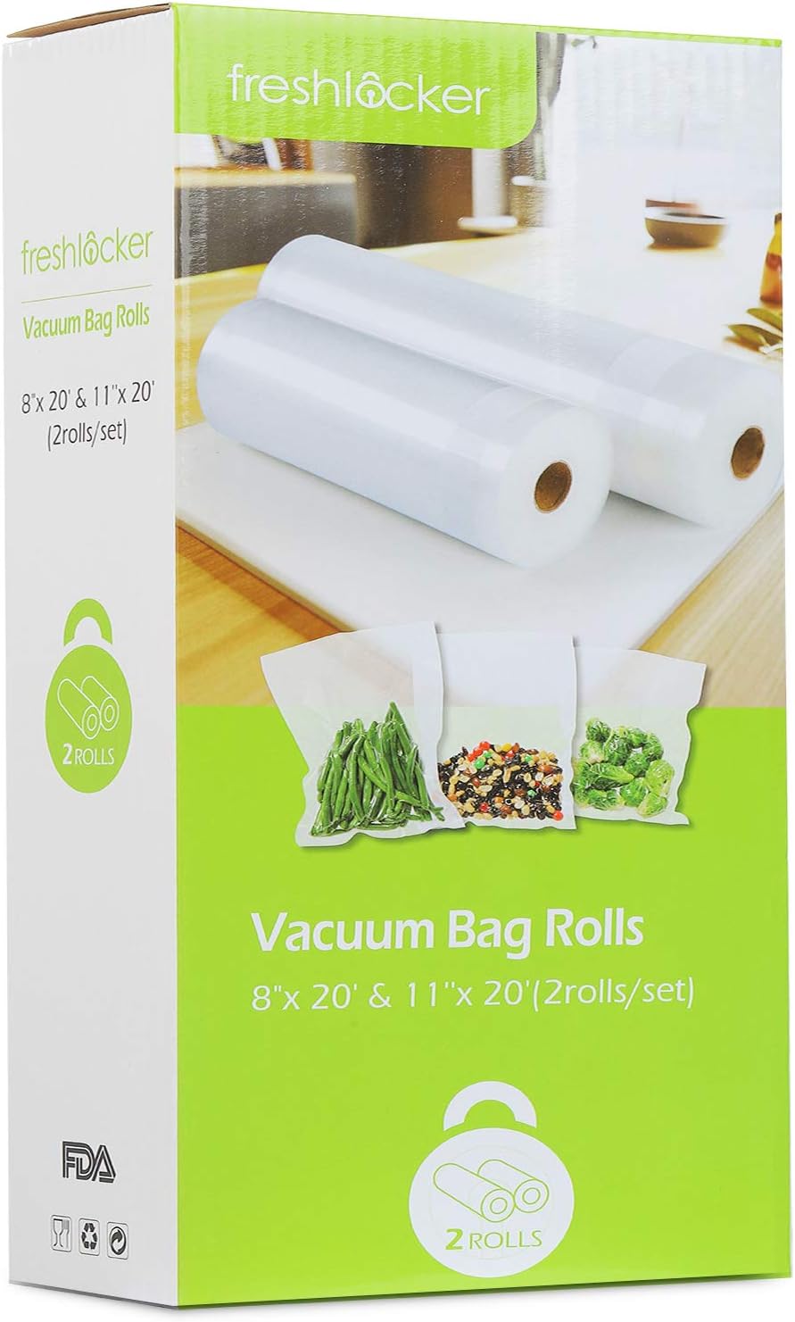 Freshlocker Vacuum Sealer Rolls, 2 Rolls 28cm X 6m & 20cm X 6m Combo Food Saver Bags Rolls for Food Preservation Sous Vide Cooking and All Vacuum Sealer Machine, Reusable BPA Commercial Grade