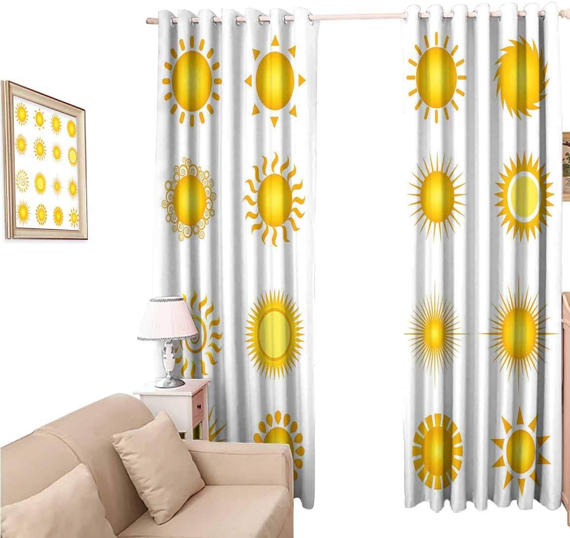 Obon Cortinas opacas de 96 pulgadas, amarillo y blanco, varios iconos