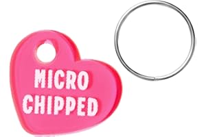 HAVEN PRINT CO. Small Microchipped Pet Tag Charm for Collar – 0.7 Inch Neon Pink Heart – Dog & Cat ID Accessory Name Pendant – Microchip Identification – Pet Safety Engraved Charm