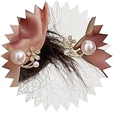 Zeshimb Pearl Ear Jacket Earrings Diamond CZ Flower Pearl Front Back Earrings Small Pearl Flower Stud Earrings Elegant Rhinestone Pearl Ear Wrap Earrings Bridal Jewelry for Women