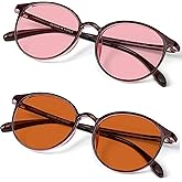 BRADDELL Indoor FL-41 Rose & Outdoor FL-60 Brown Tinted Migraine Light Sensitivity Glasses for Fluorescent LED Glare, Photophobia and Concussion (MEDIUM)