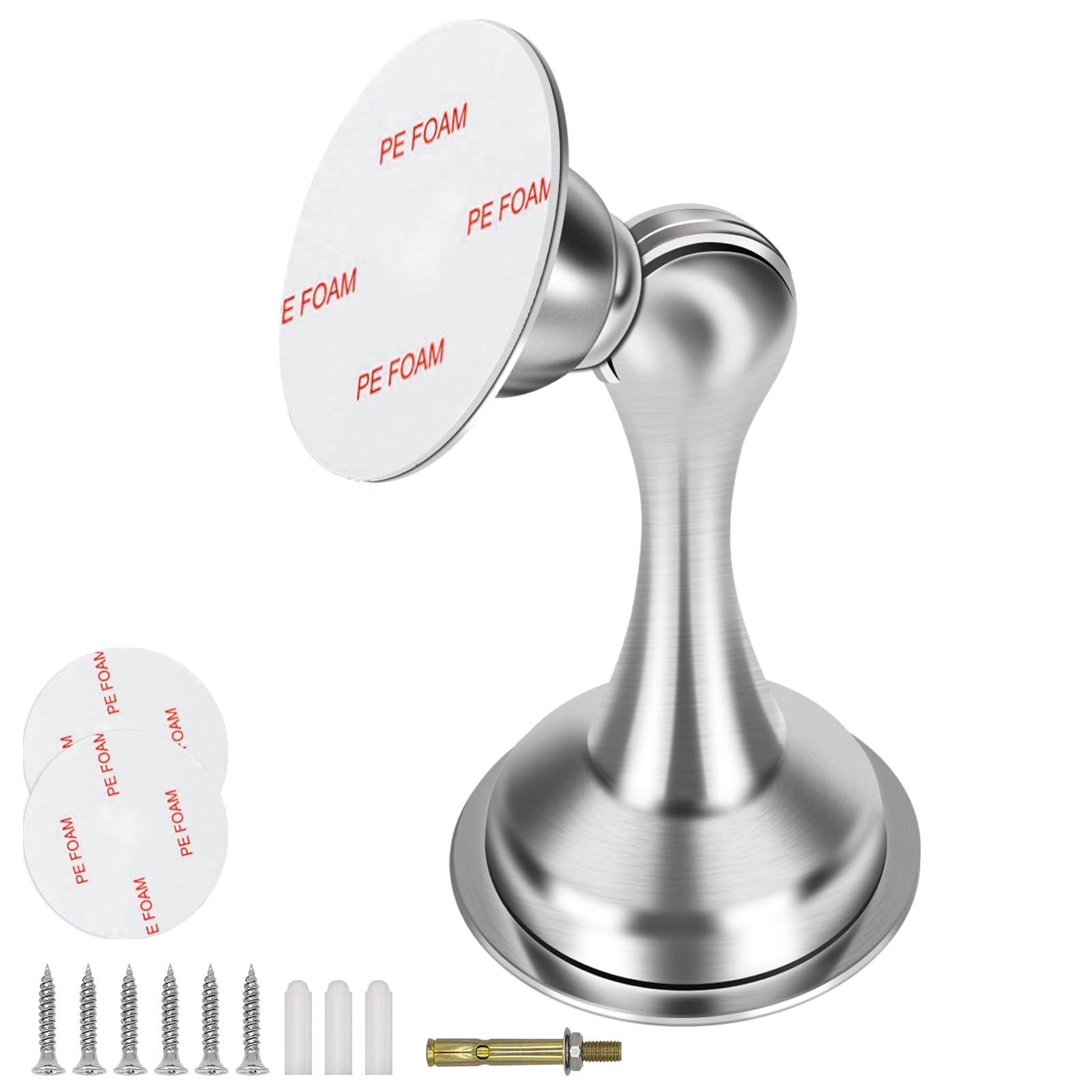 Magnetic Door Stops Adhesive Stainless Steel Magnetic Door Stoppers No Drill Door Catch Holder Wall Floor Mounted Keep Door Open, Silver