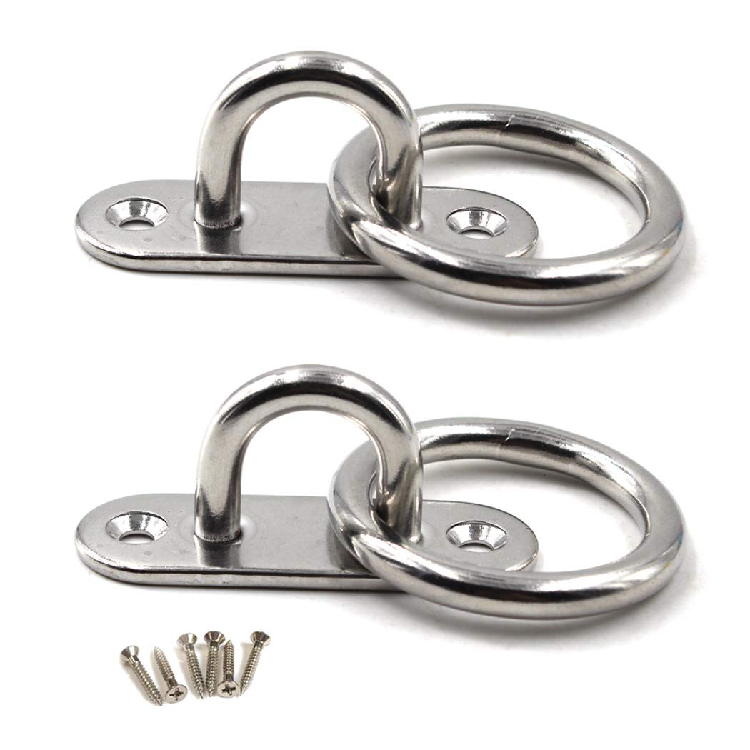 M8 Ceiling Hook Pad Eye Plate 304 Stainless Steel Wall Mount Hook Heavy Duty for Hanging (Pack of 2,Screws Included)