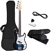 Goplus Electric Bass Guitar Full Size 4 String with Strap Guitar Bag Amp Cord (Blue Bass 4 Straps)