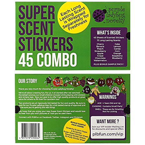 Purple Ladybug Novelty 45 Sheet Scratch and Sniff Stickers For Kids