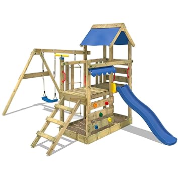 Wickey Parco Giochi In Legno Turboflyer Giochi Da Giardino Con Altalena E Scivolo Blu Torre Di Arrampicata Da Esterno Con Sabbiera Per Bambini