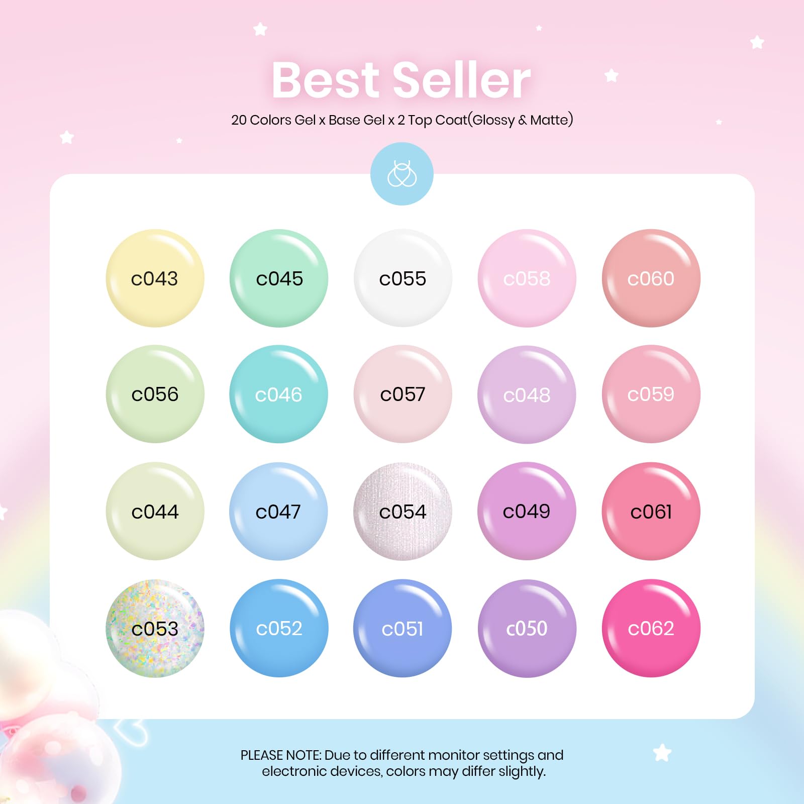 beetles Gel Polish Nail Set 20 Colors Spring Pastel Girly Sparkle Glitter Uv Gel Dreamy Town Collection Macaroon Bright Pastel Nail Manicure Kit with 3Pcs Base Top Coat Gift for Women - Image 2