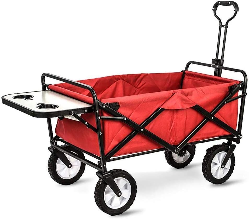 Trolley，Multifunction Folding Garden Trolley Cart Heavy Duty Wagon Multi-Function Shopping Cart for Outdoor Camping Picnic Fishing with Table Board and 4 Wheels, Load:80kg (Color : B)