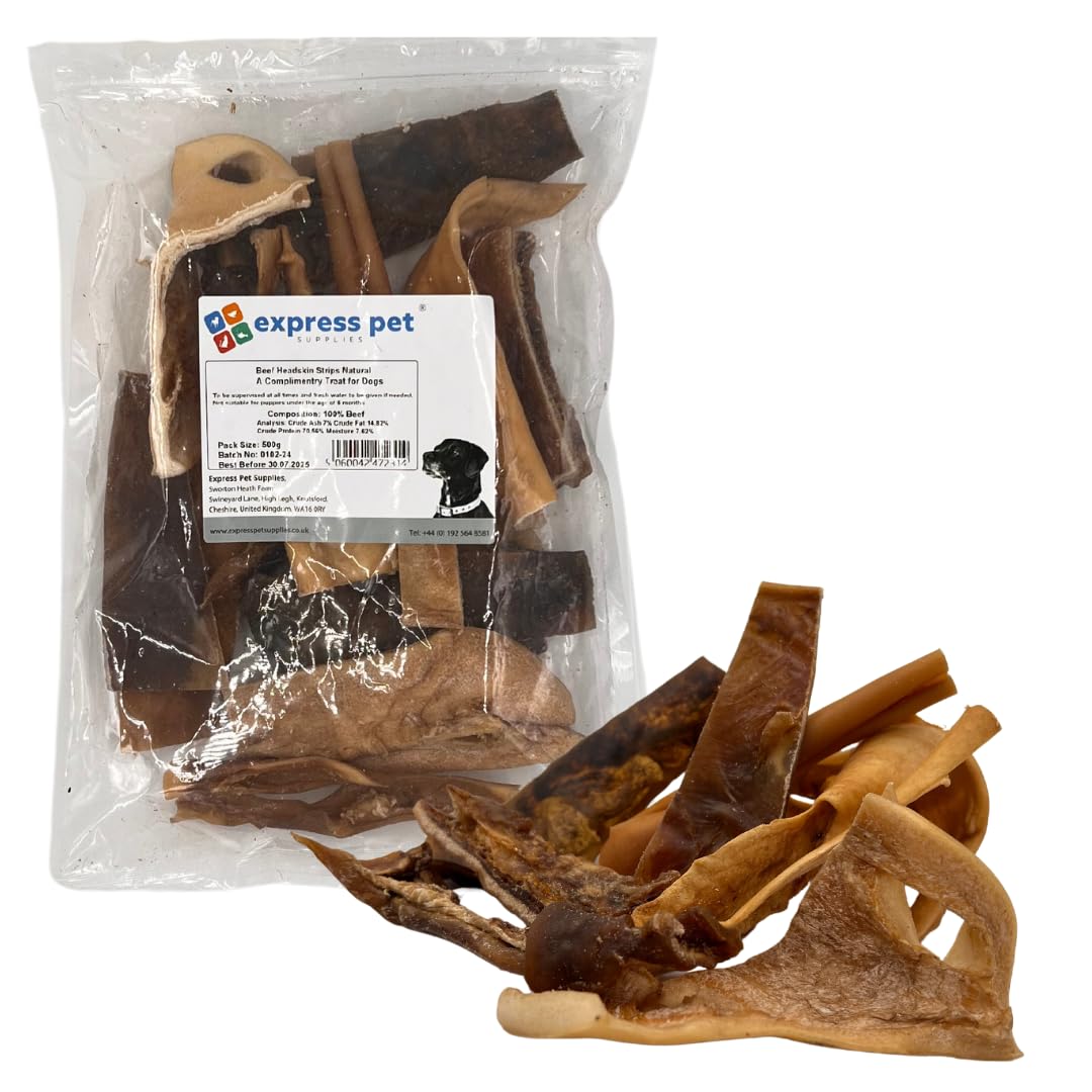 Express Pet Supplies Beef Headskin Scalp Slice 500g (Approx 10-12 Slices) Long Lasting Like Pizzle 100% Naturally Air Dried Dog Treat Chews