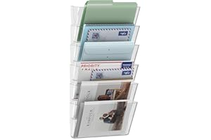 MINDEPOT 6 Pockets Acrylic Wall File Organizer, Clear Wall File Holder, Plastic Hanging Wall File Holder for Office, School and Home, Clear