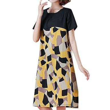Bfmyxgs Literary Fashion Stitching Cotton and Linen New Print Dress In The Long Section