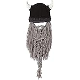 Kafeimali Men's Head Barbarian Vagabond Beanie Foldaway Beard Hats Viking Horns Bearded Sports Novelty Knit Caps