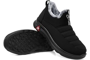 SHIBEVER Winter Boots for Women: Black Warm Fur Lined Slip on Ankle Snow Boots Comfortable Waterproof Outdoor Shoes Size