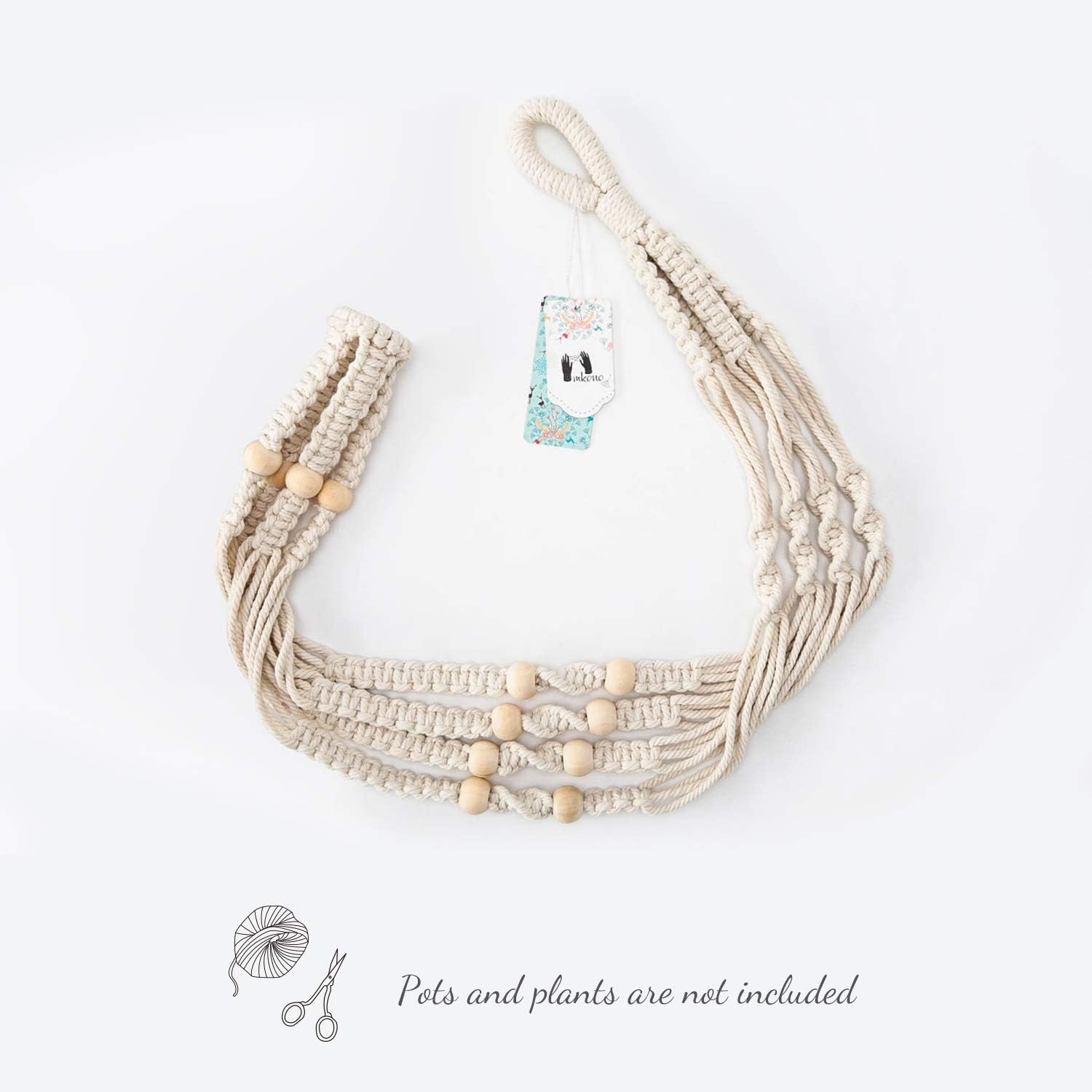 Mkono Macrame Plant Hangers Indoor Hanging Planter Basket with Wood Beads Decorative Flower Pot Holder No Tassels for Indoor Outdoor Home Decor 35 Inch, Ivory: Garden & Outdoor