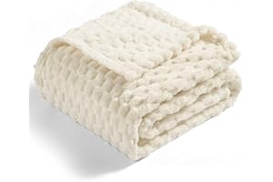 Vessia Flannel Fleece Throw Blanket, 3D Jacquard Cream Fuzzy and Warm Blanket for Couch,Sofa,Bed,Chair, 300GSM Super Soft Touch Cozy Throw for All-Season Home Decor(50x40inch)