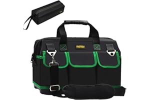 FASTECH 18 Inch Tool Bag With Molded Base and Comfortable Shoulder Straps, Waterproof Wide Mouth Tool Kit, Tool Storage Package For Men/Women (Green18IN)
