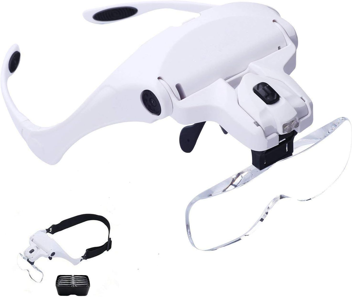 Magnifying Glass with Light,HomeGoal Headband Magnifier With LED Headlamp For Reading,Watch Repairing,Sewing,Lash Extension,Miniature Paint,5 Replaceable Lenses:1.0X,1.5X,2.0X, 2.5X,3.5X Magnification
