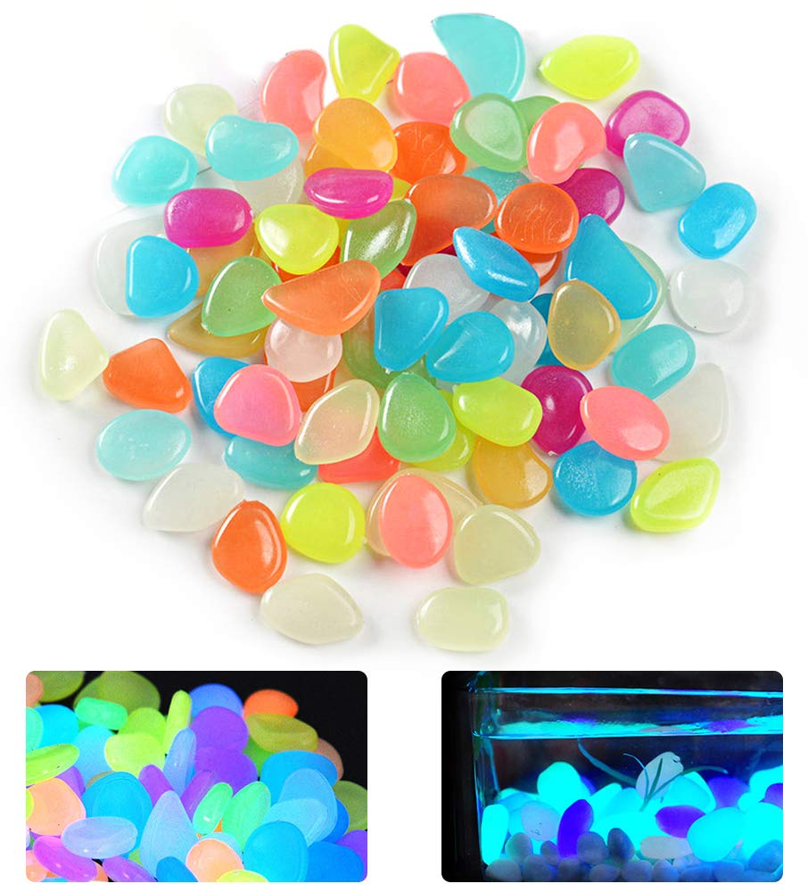 Elinala Luminous Pebbles, Pebbles for Garden, 200 PCS Artificial Pebbles Glow in the Dark for Outdoor, Garden Yard, Walkway and Fish Tank Decoration (multicolor)