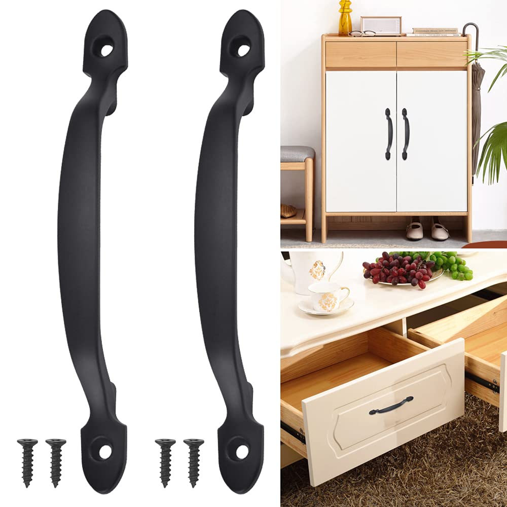YAANBUNB 2 Pcs Door Pull Handles Black Cabinet Door Handles Rustic Gate Handles Alloy Bow Pull Handles Barn Door Handles Shed Door Pull with Screws for Gates, Barns, Cupboard and Shed Doors(6.2 Inch)