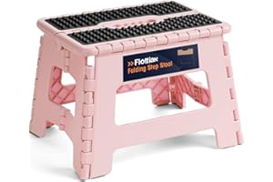 Flottian 9" Folding Step Stool for Adults and Kids Holds Up to 300 lbs,Non-Slip Folding Stools with Portable Handle, Compact Plastic Foldable Step Stool for Bathroom,Bedroom, Kitchen Sakura Pink